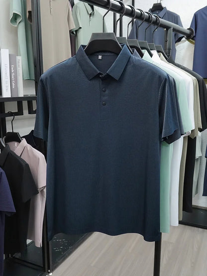 Personalized fashion jacquard short sleeve Polo shirt ice silk breathable summer new men's luxury leisure solid color T-shirt