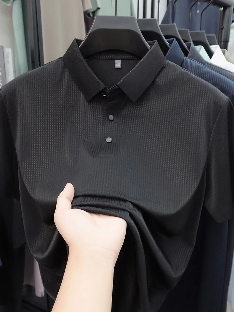 Personalized fashion jacquard short sleeve Polo shirt ice silk breathable summer new men's luxury leisure solid color T-shirt