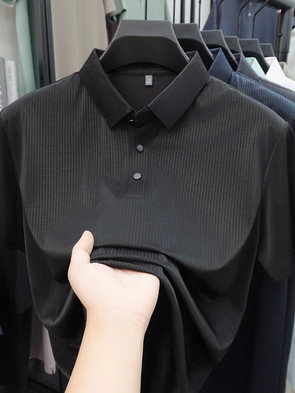 Personalized fashion jacquard short sleeve Polo shirt ice silk breathable summer new men's luxury leisure solid color T-shirt