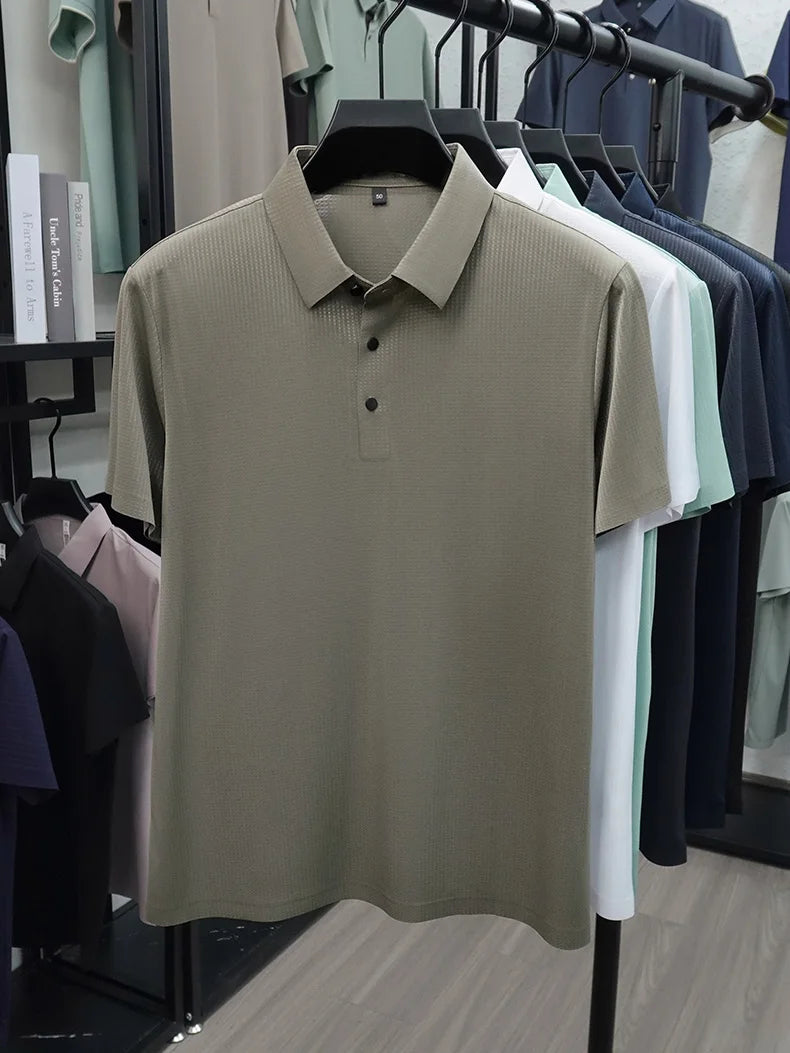 Personalized fashion jacquard short sleeve Polo shirt ice silk breathable summer new men's luxury leisure solid color T-shirt